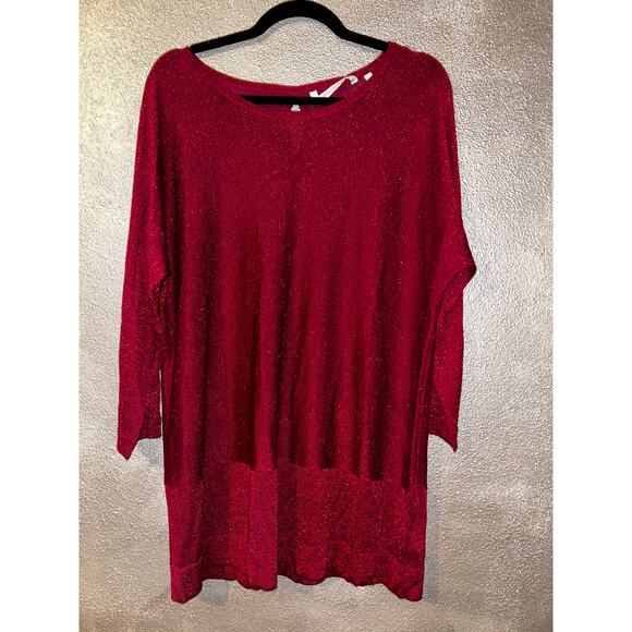 Soft Surroundings Red Metallic Cold Shoulder Sweater L NWT Holiday Festive - Picture 1 of 7